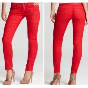 FREE PEOPLE Skinny Moto Red Jeans